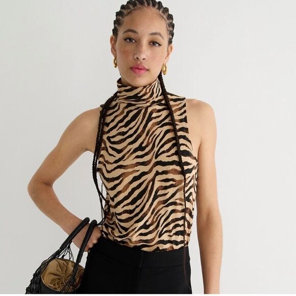 J CREW MOCK NECK SLEEVELESS TEE ANIMAL PRINT TOP SZ XS NWT - Picture 1 of 4